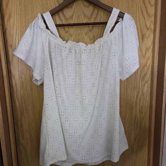 Anthropologie Naif Romantic Feminine Off The Shoulder Eyelet Top White Size 2X - Picture 2 of 7